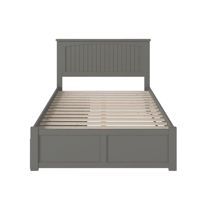 Lit plateforme complet Nantucket avec pied de lit et 2 tiroirs de rangement gris