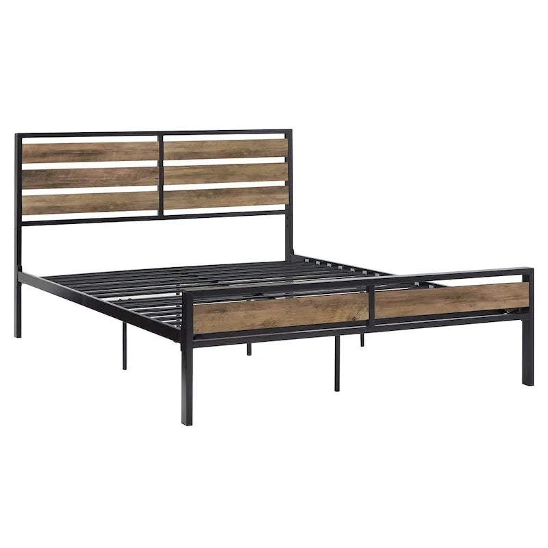 Lit plateforme bas en métal Aabira avec panneaux finition bois par iNSPIRE Q Classic