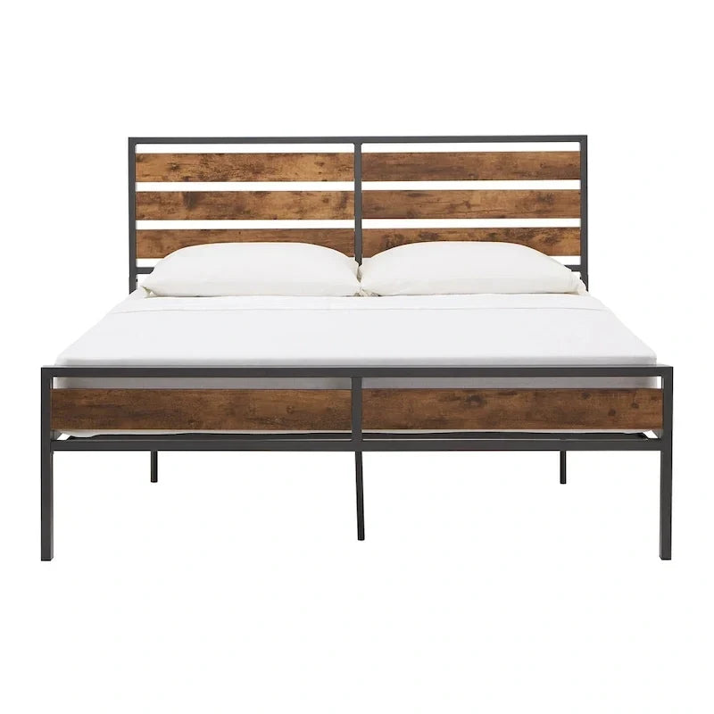 Lit plateforme bas en métal Aabira avec panneaux finition bois par iNSPIRE Q Classic