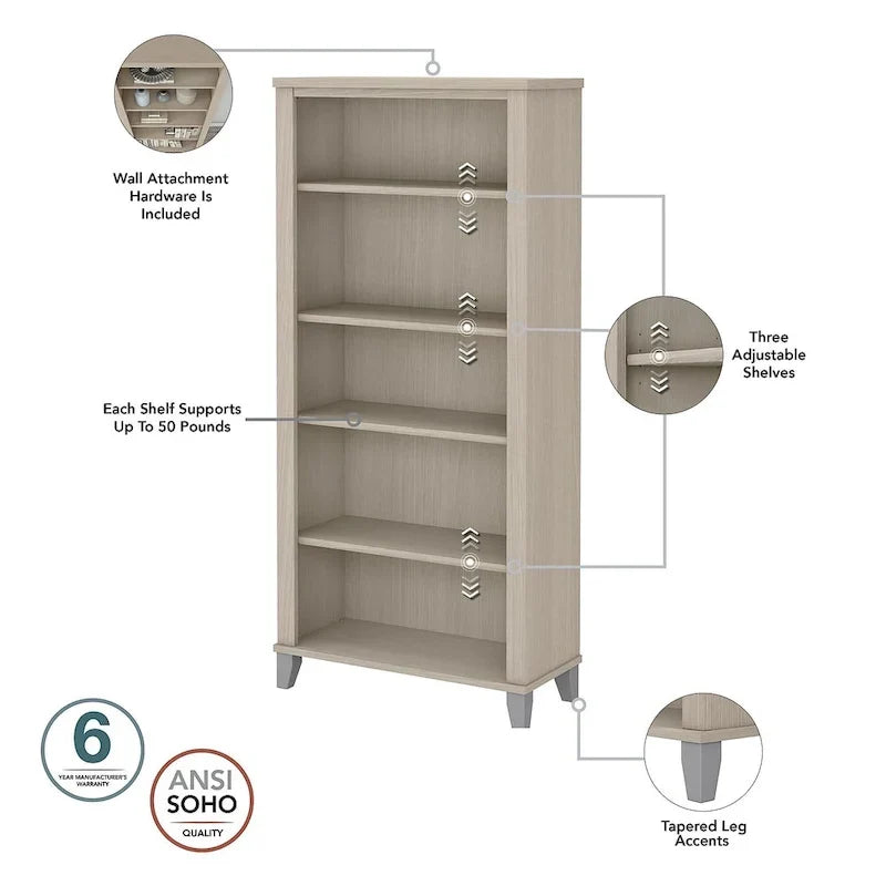 Bureau de 60W Somerset avec armoire et bibliothèque à 5 étagères