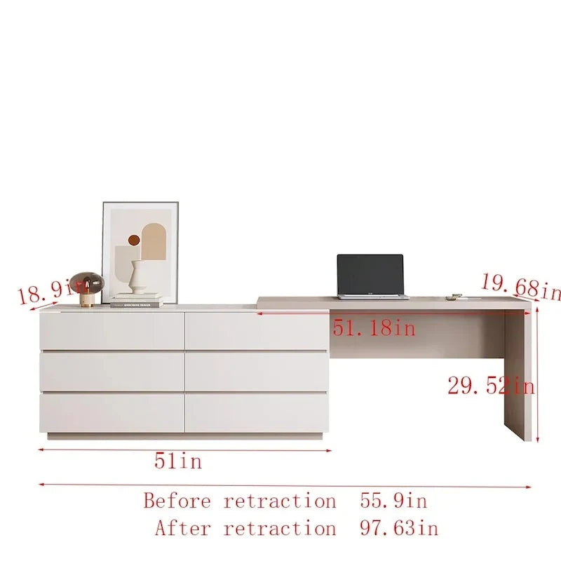 97.63 Meuble commode de bureau moderne extensible avec 6 tiroirs