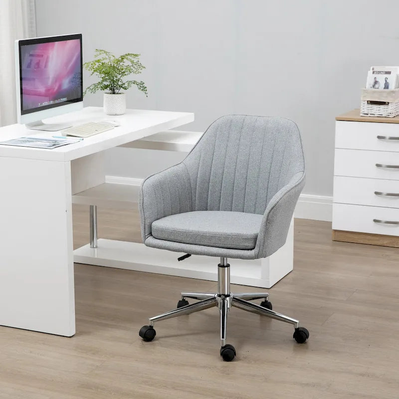 Chaise de bureau Vinsetto à dossier mi-haut : design en forme de baquet, dossier à motif ligné, roulettes pivotantes - 23,25*24*37,75