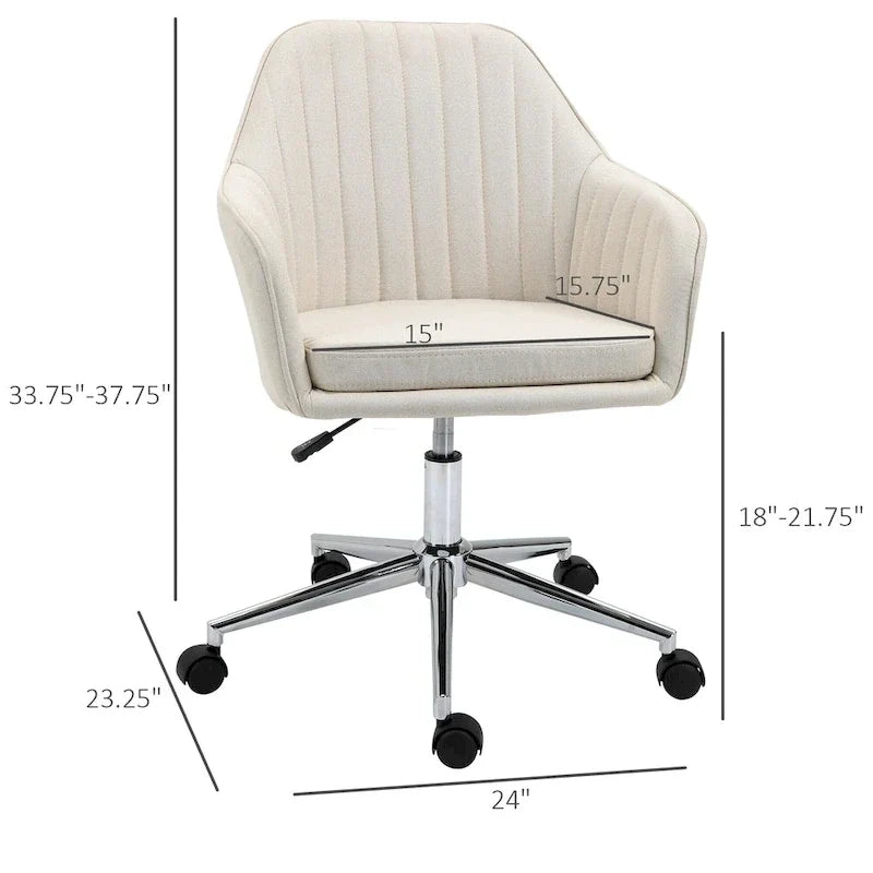 Chaise de bureau Vinsetto à dossier mi-haut : design en forme de baquet, dossier à motif ligné, roulettes pivotantes - 23,25*24*37,75