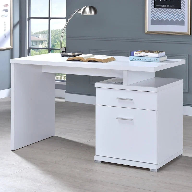 Bureau blanc de télétravail au design moderne avec tiroirs classeurs
