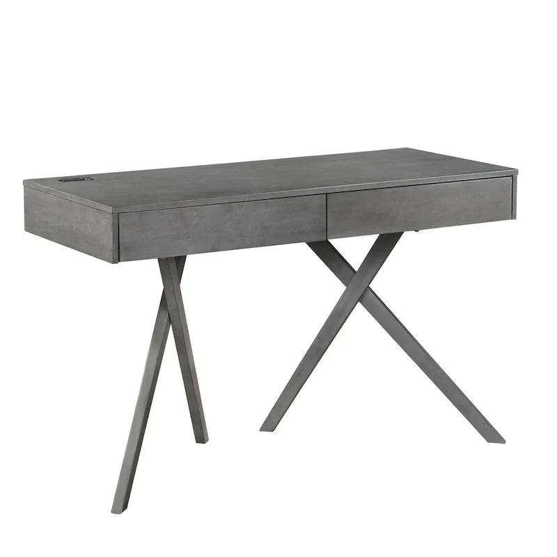 Bureau Foli Transitional de 47 po en bois avec 2 tiroirs, ports USB et prises électriques par Furniture of America