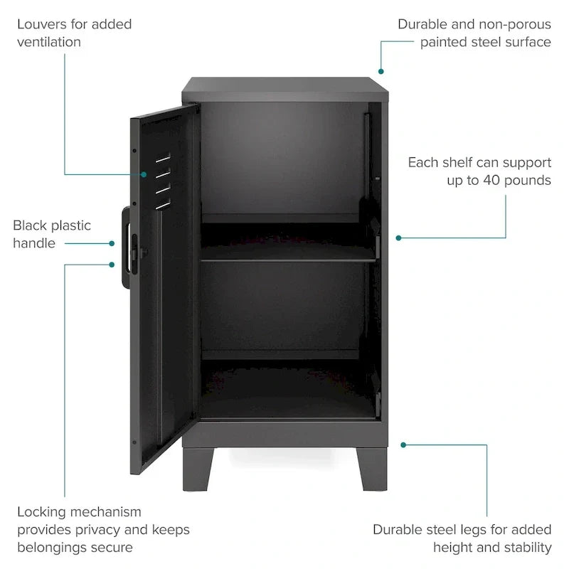 Armoire de rangement compacte à 2 étagères avec porte ventilée, 27,5 po H