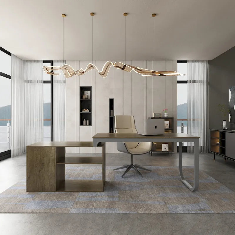 Bureau d'ordinateur d'angle en L Timechee 55 pouces avec tiroirs