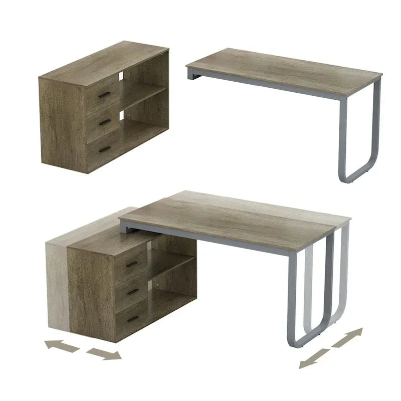 Bureau d'ordinateur d'angle en L Timechee 55 pouces avec tiroirs
