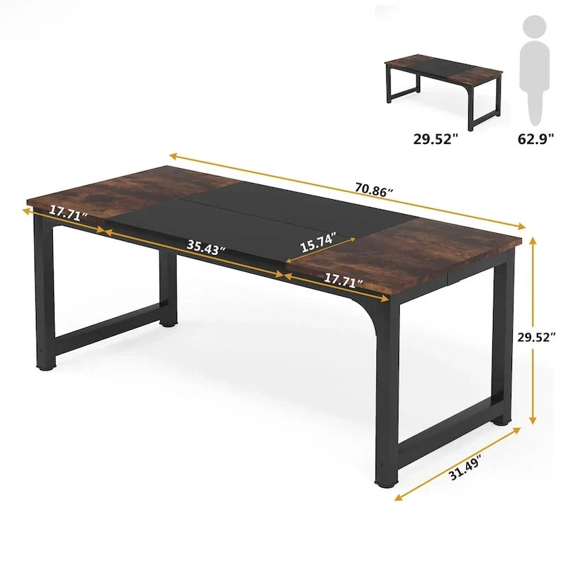 Table de conférence 70,86 pouces, table de réunion avec cadre métallique stable - 70,86L x 31L x 29H