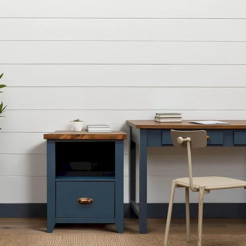 Classeur Bridgevine Home Nantucket 22 pouces à 1 tiroir, aucun assemblage requis, denim bleu et whiskey