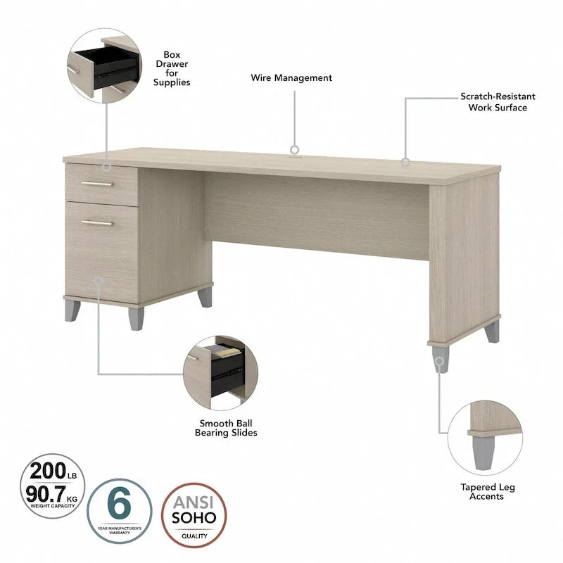 Bureau de direction 72 po Bush Furniture Somerset avec tiroirs de rangement