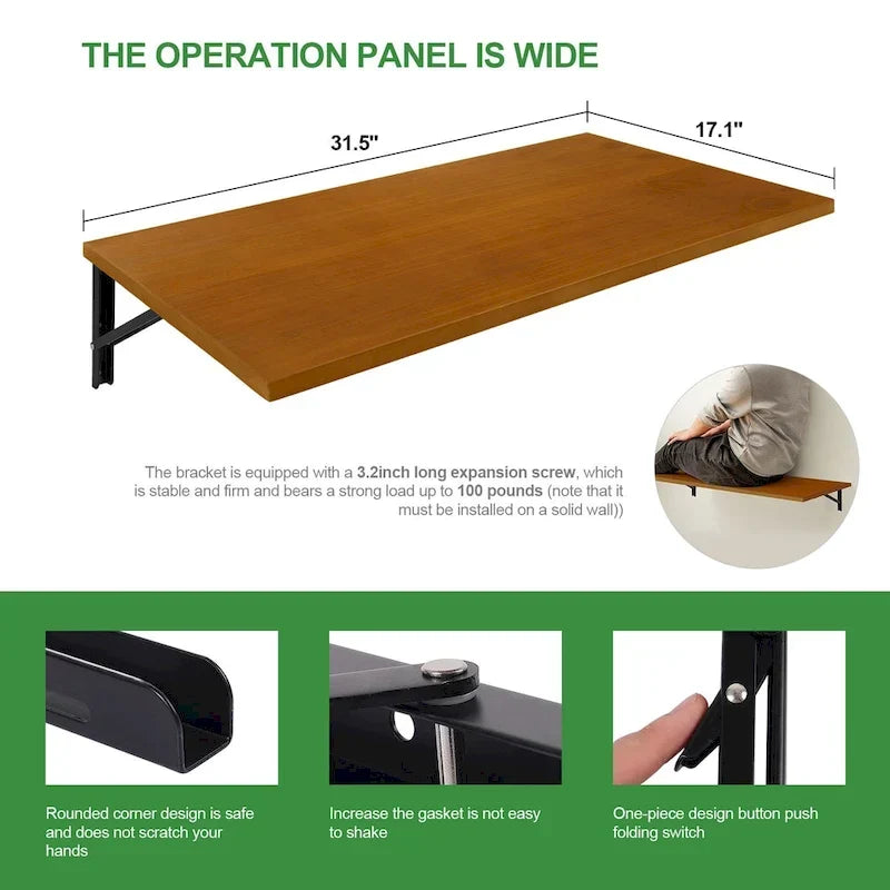 Bureau pliant mural multifonctionnel en bois avec étagère et établi