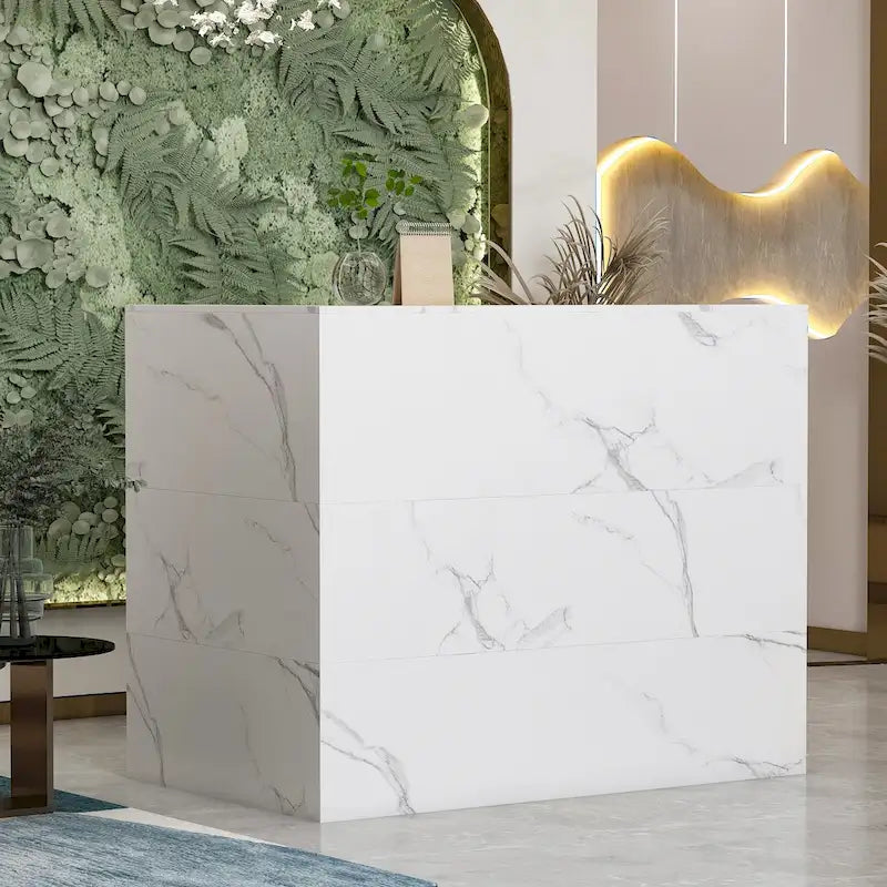 Bureau de réception en bois en forme de L Timechee 55.9W 48.4H avec tiroir à serrure
