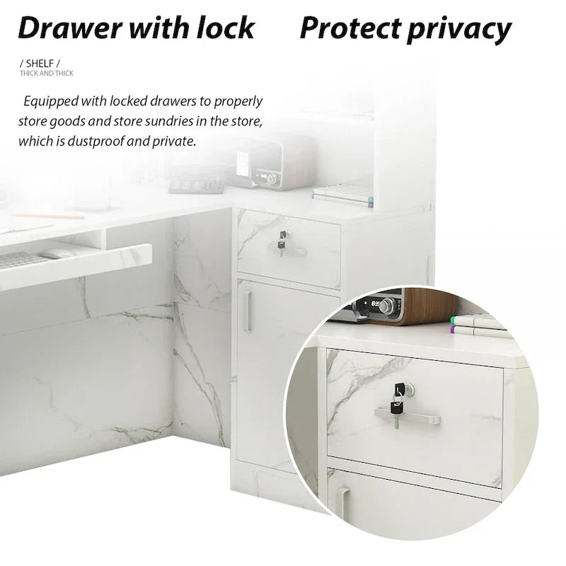 Bureau de réception en bois en forme de L Timechee 55.9W 48.4H avec tiroir à serrure