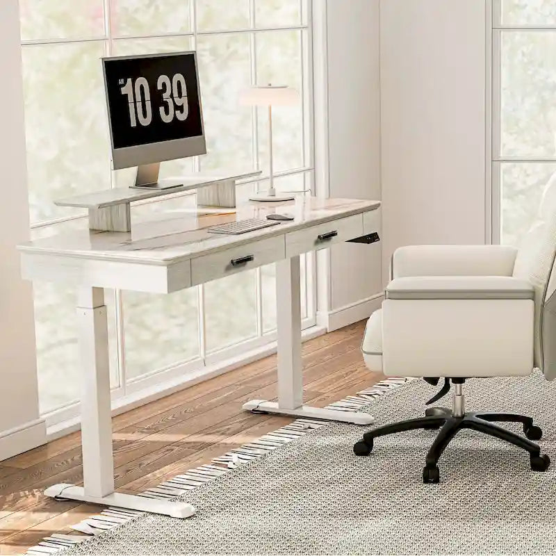 Eureka Ergonomic Bureau debout 55 Slate Stone Bureau de Direction avec 2 Tiroirs et Support Moniteur