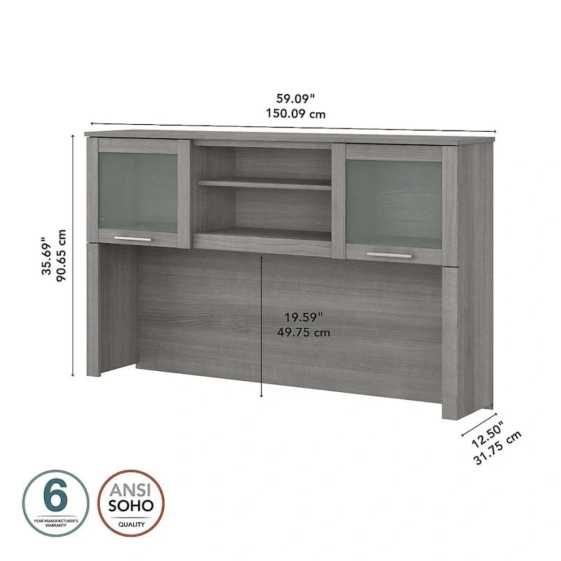Bush Furniture Somerset Ash Gray Armoire de rangement de 60 po pour bureau en L – 59,09 L x 12,50 P x 35,69 H
