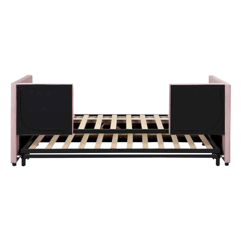 Lit de repos capitonné simple avec lit gigogne escamotable, Beige