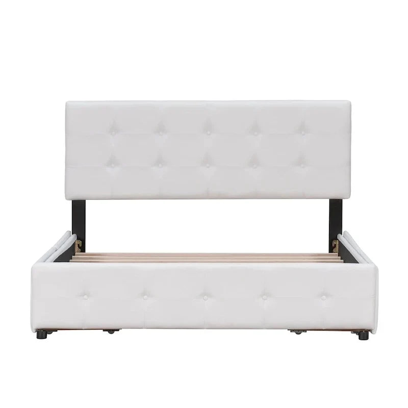 Lit plateforme rembourré avec tête de lit classique et 4 tiroirs, aucun sommier tapissier requis, tissu en lin