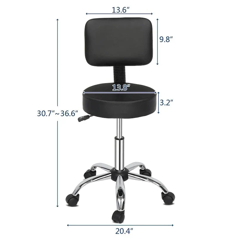 Tabouret de salon roulant et pivotant avec dossier et repose-pieds