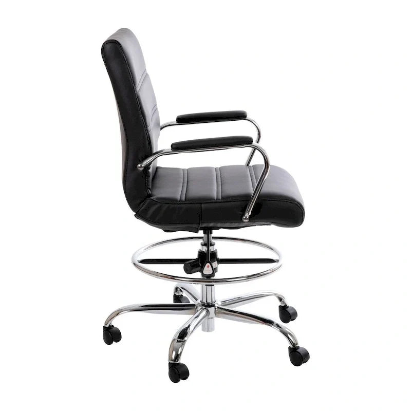 Chaise de dessin en LeatherSoft à dossier moyen avec anneau repose-pieds réglable et base chromée