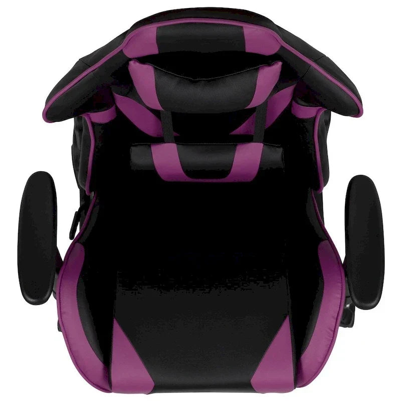Chaise de jeu ergonomique de course avec dossier entièrement inclinable en similicuir rouge
