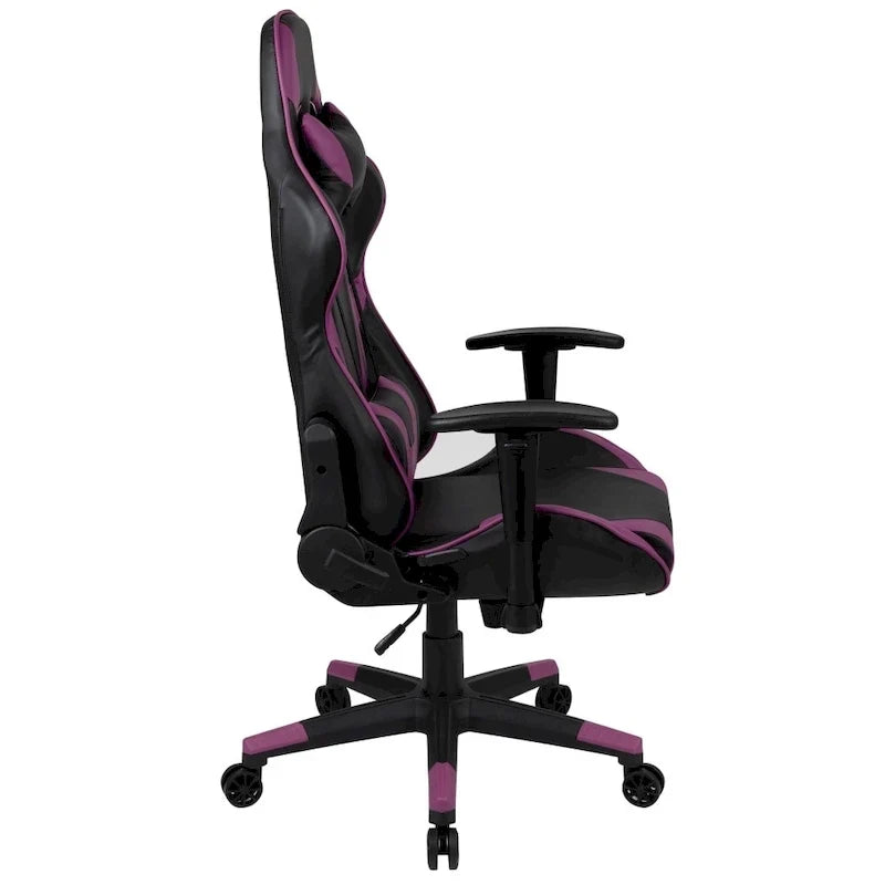 Chaise de jeu ergonomique de course avec dossier entièrement inclinable en similicuir rouge