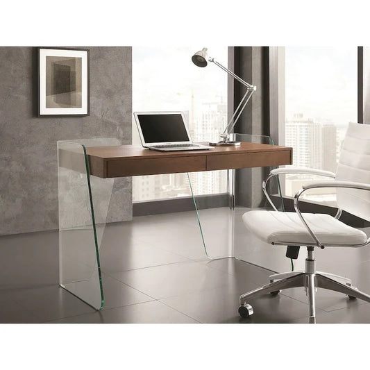 Bureau ARCHIE avec plateau en verre transparent.