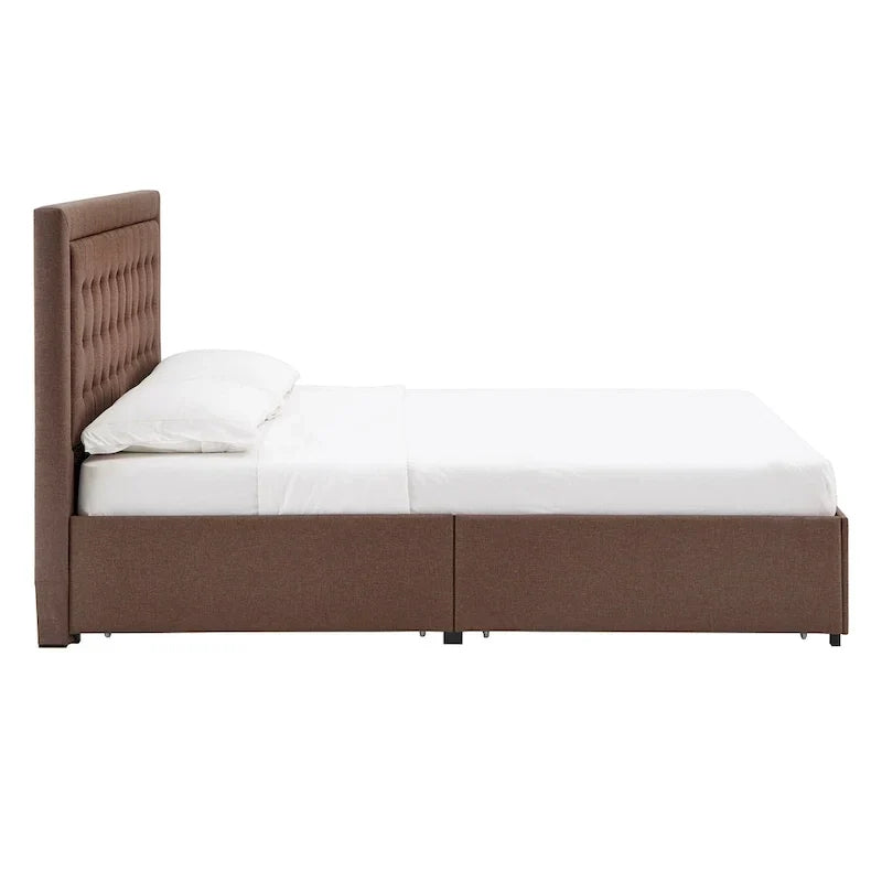 Lit plateforme de rangement avec tête de lit capitonnée en lin Arlert par iNSPIRE Q Classic