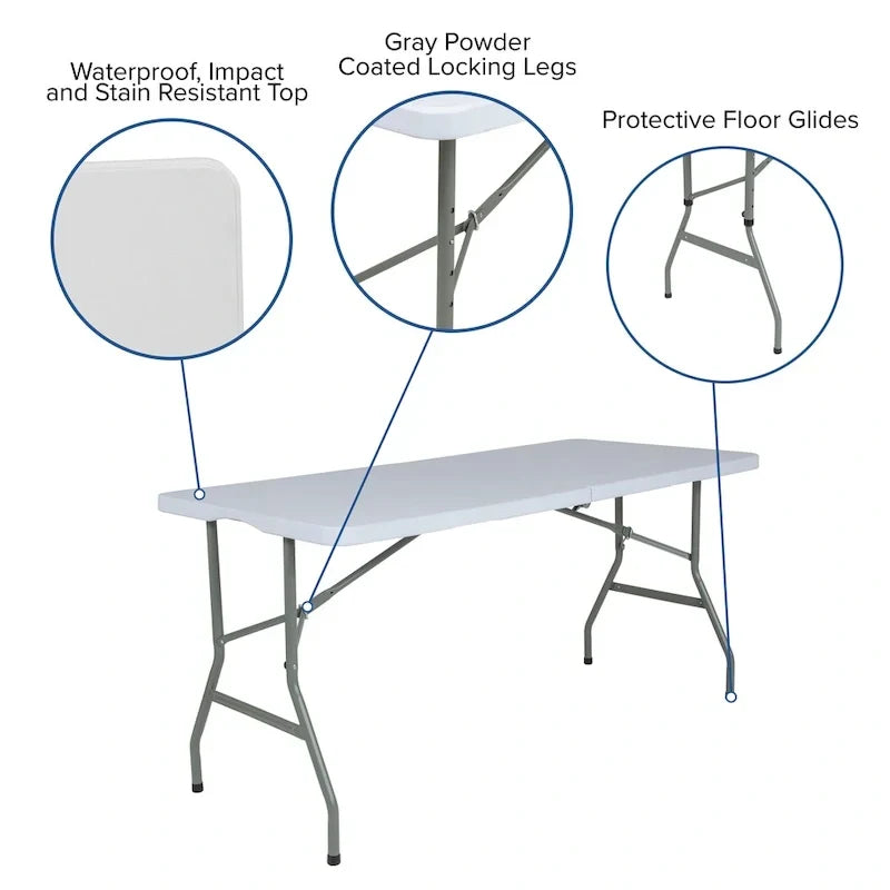 Table pliante en plastique de 1,51 m avec poignée – Table d'événement