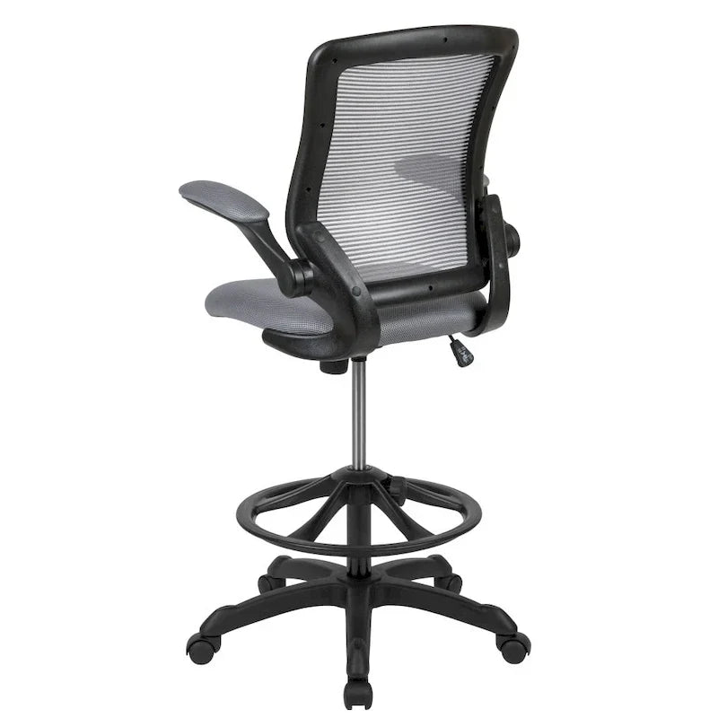 Chaise de bureau ergonomique mi-dossier en maille avec anneau repose-pieds et accoudoirs relevables