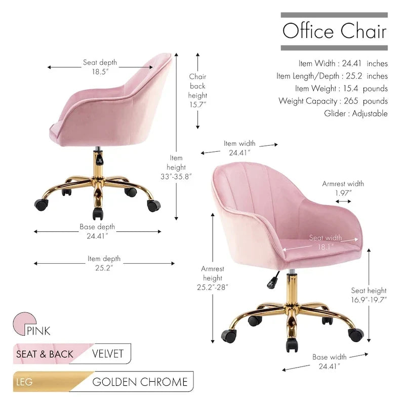 Chaise de bureau Porthos Home Xenos en velours avec piètement chromé doré