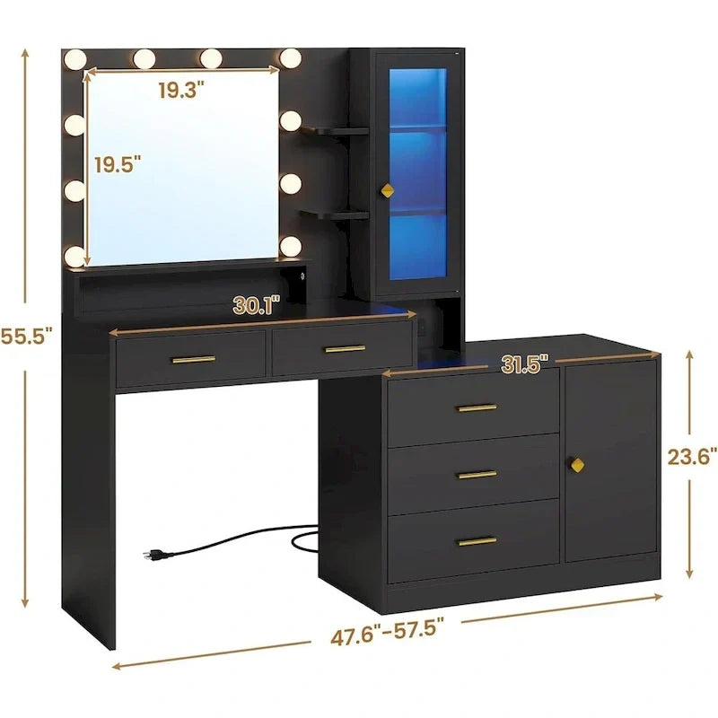 Ampoules de maquillage pour coiffeuse et armoires RGB avec tiroirs de rangement et étagères