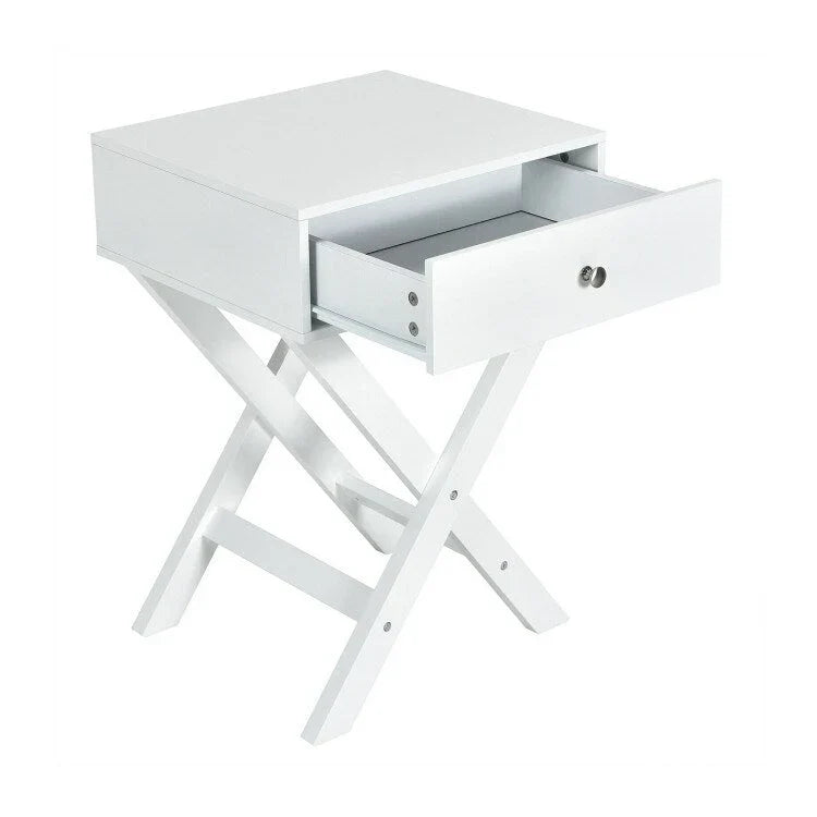 Table de chevet en X avec tiroir
