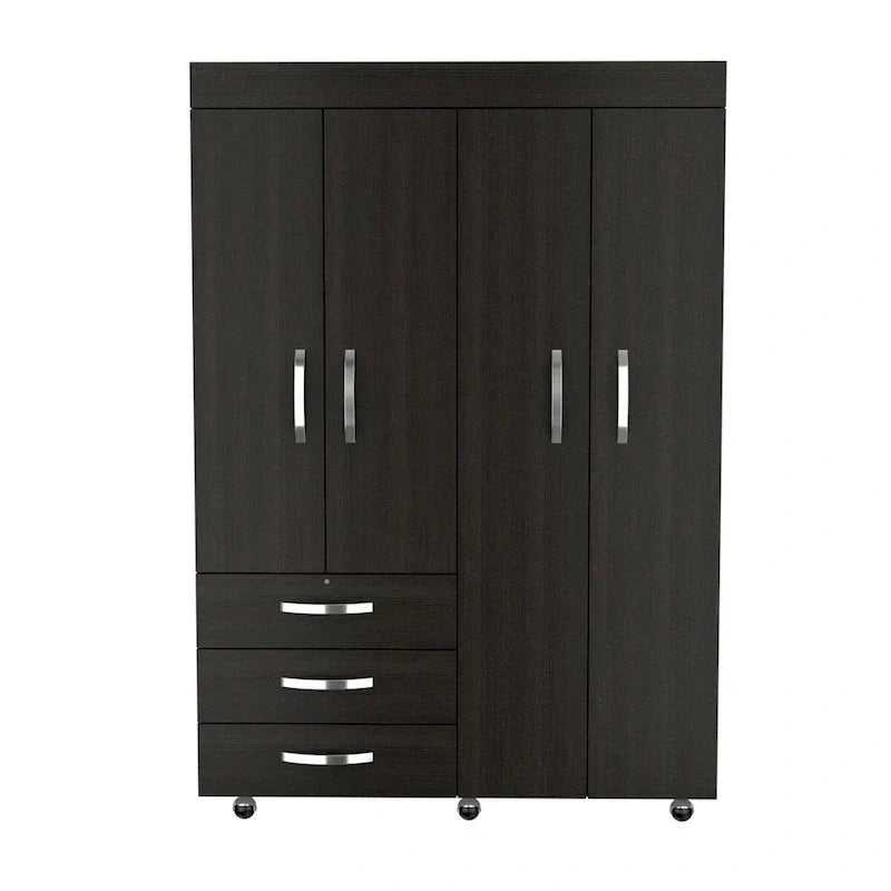 Armoire mobile Denver avec tringles, armoire à double porte, 3 tiroirs et 2 étagères - N/A