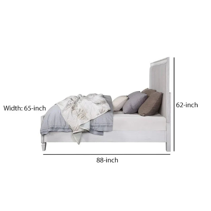 Lit Queen avec rembourrage en tissu capitonné, blanc et gris