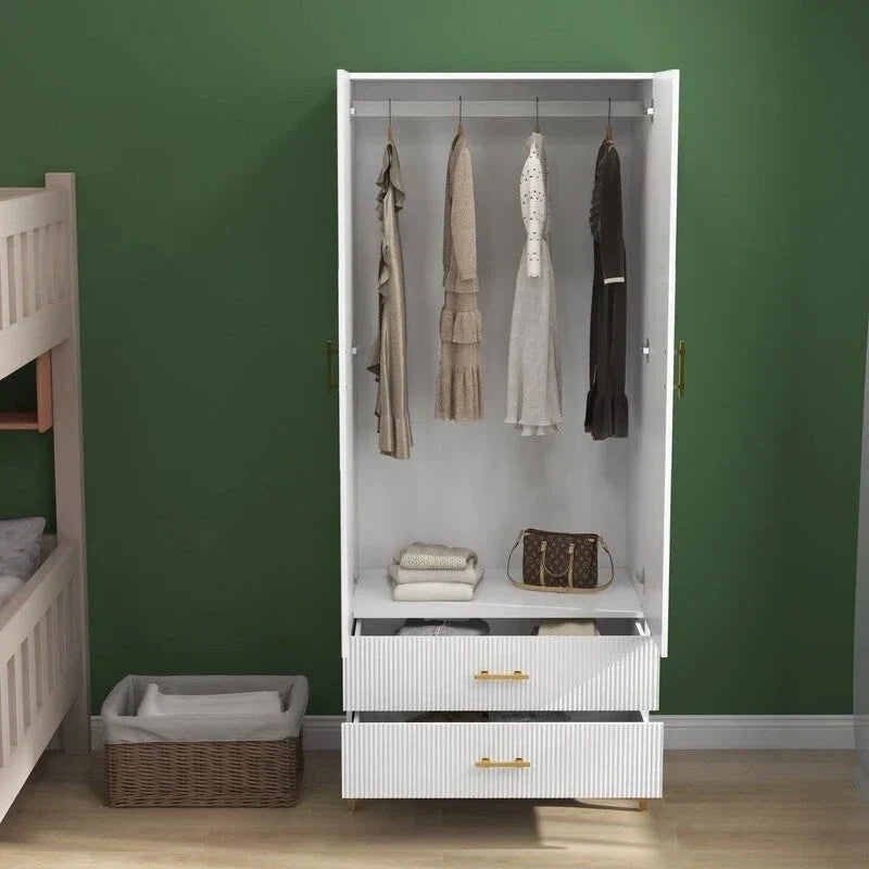 2 Door 2 Drawers, White Armoires, Wardrobe Cabinet, Suitable for Wardrobes in Bedrooms, Offices
