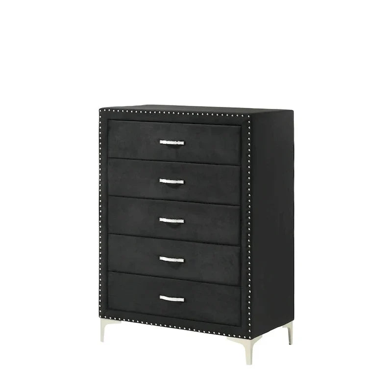 Lit King Sheridan Black Velvet avec tête de lit en velours touffeté et dossier d'ailes