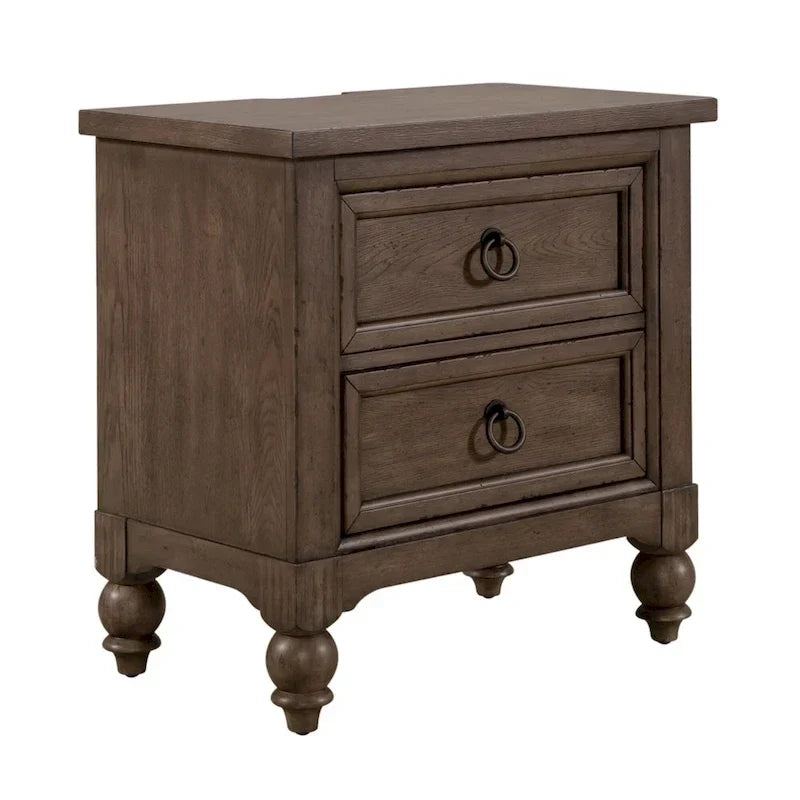 Ensemble de chambre à coucher Americana Farmhouse comprenant un lit traîneau, une commode, un miroir et une table de chevet