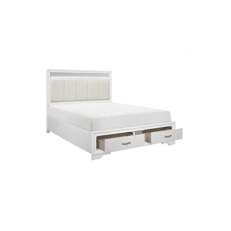 Lit plateforme de rangement Beatrice 4 pièces moderne en similicuir blanc