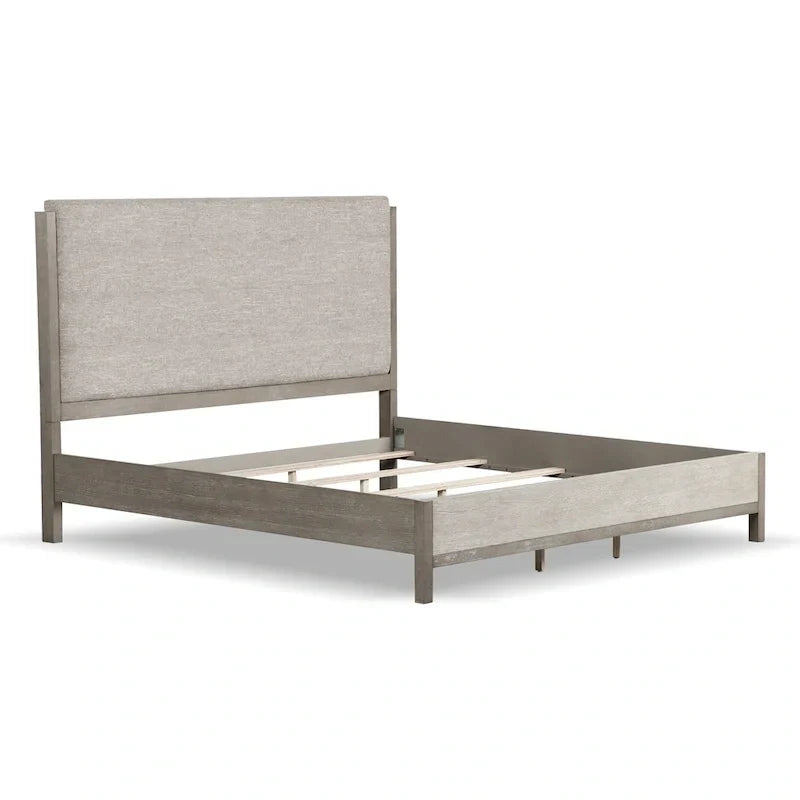 Ensemble de chambre Furniture of America Cruz contemporain gris en bois massif 6 pièces : lit, 2 tables de nuit, commode, coiffeuse et miroir