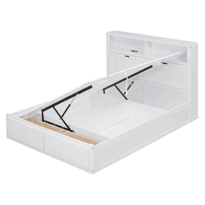 Lit plateforme hydraulique Queen Size en bois avec LED et station de recharge