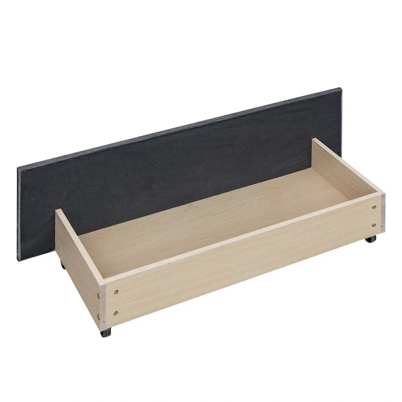 Lit plateforme capitonné en velours, avec tête de lit et pied de lit ornés de clous, 4 tiroirs de rangement intégrés, pas besoin de sommier.