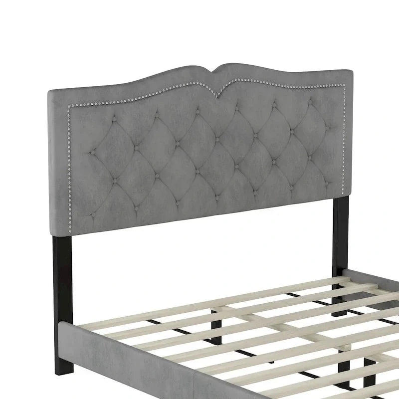 Cadre de lit rembourré Queen Size avec rivets