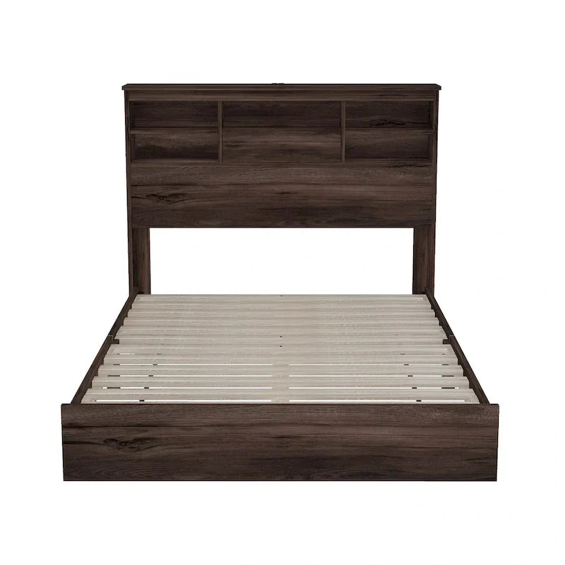 Ensembles de chambre à coucher 4 pièces grand lit (Queen Size) en bois vintage avec 2 tables de chevet et 1 commode