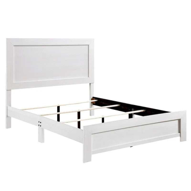 Lit king-size Eby, style rustique, placage en bois finition blanche