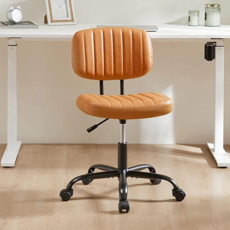 Petite chaise de bureau, Chaise de maquillage pivotante et roulante en cuir PU, mignonne et confortable, sans accoudoirs, pour adulte et étudiant