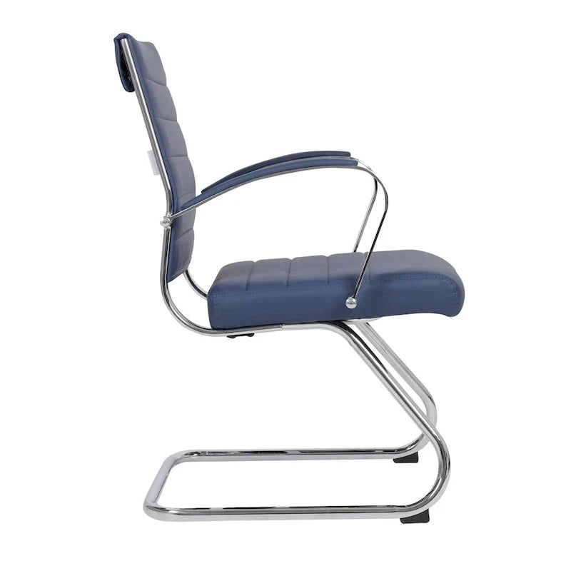 Chaise de bureau en cuir avec base luge en acier inoxydable Série Benmar par LeisureMod