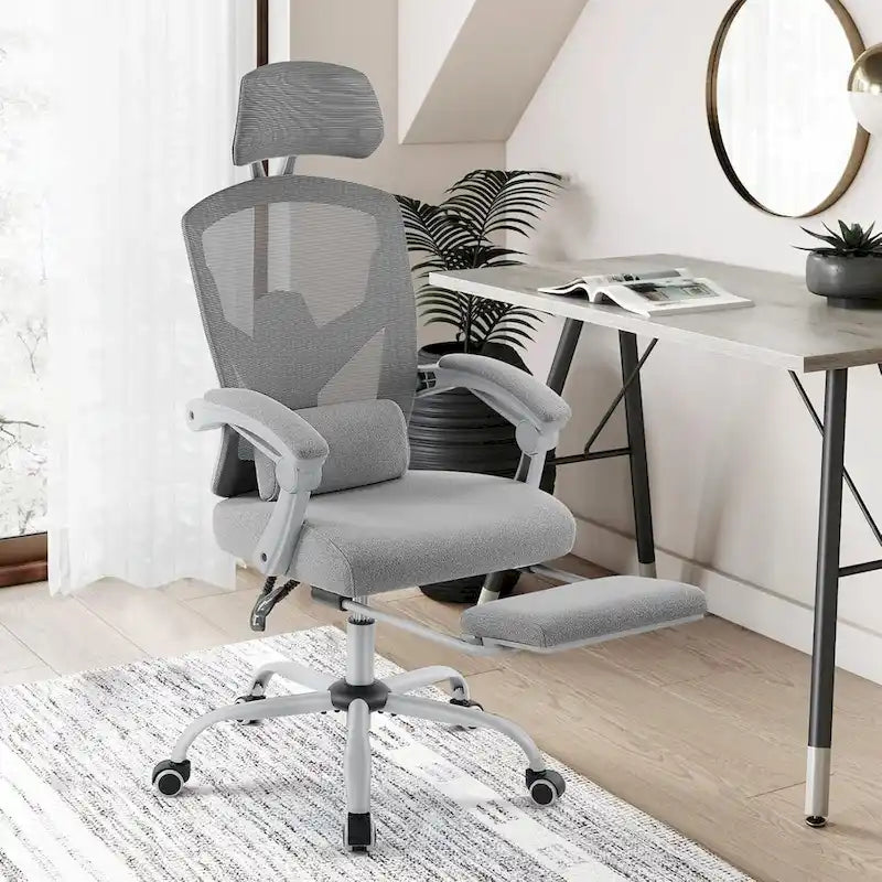 Chaise de bureau à domicile avec repose-pieds, chaises inclinables en maille à dossier haut avec appuie-tête pour la maison, le bureau, le jeu, les étudiants