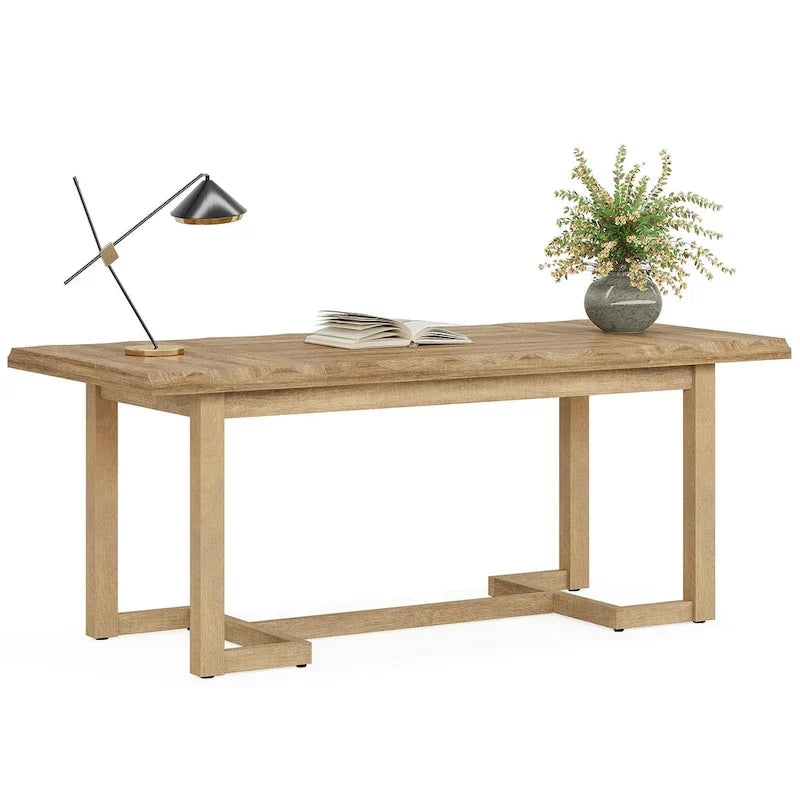 Bureau d'ordinateur rectangulaire en bois de 62,2 pouces avec pieds en bois massif