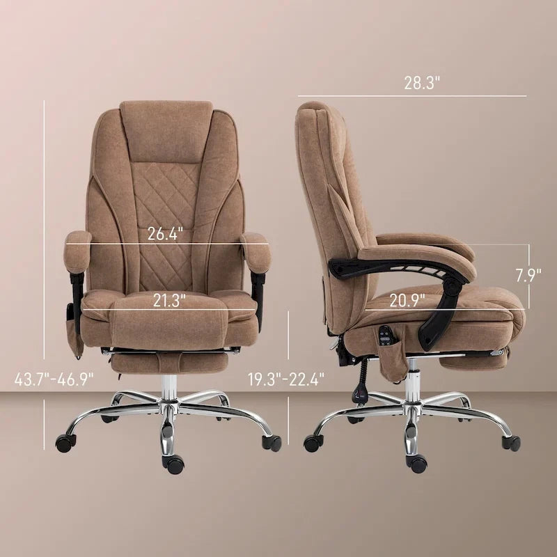 Chaise de bureau de massage Vinsetto avec 6 points de vibration, fauteuil d'ordinateur inclinable chauffant, chaise de bureau pivotante